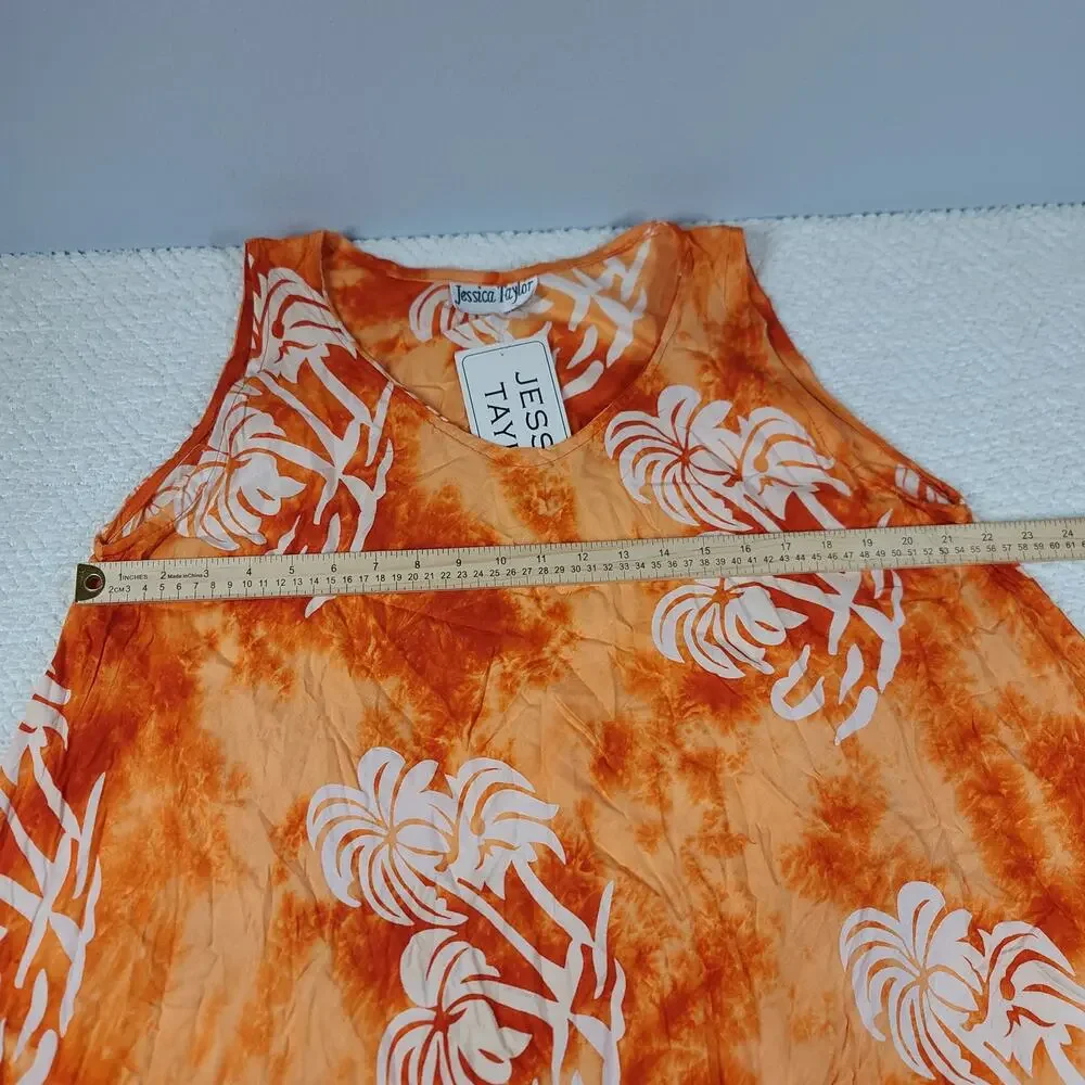 Jessica Taylor Orange Tie Dye tropical Sun Dress Cover up OS Hawaiian Vacation - Picture 7 of 7